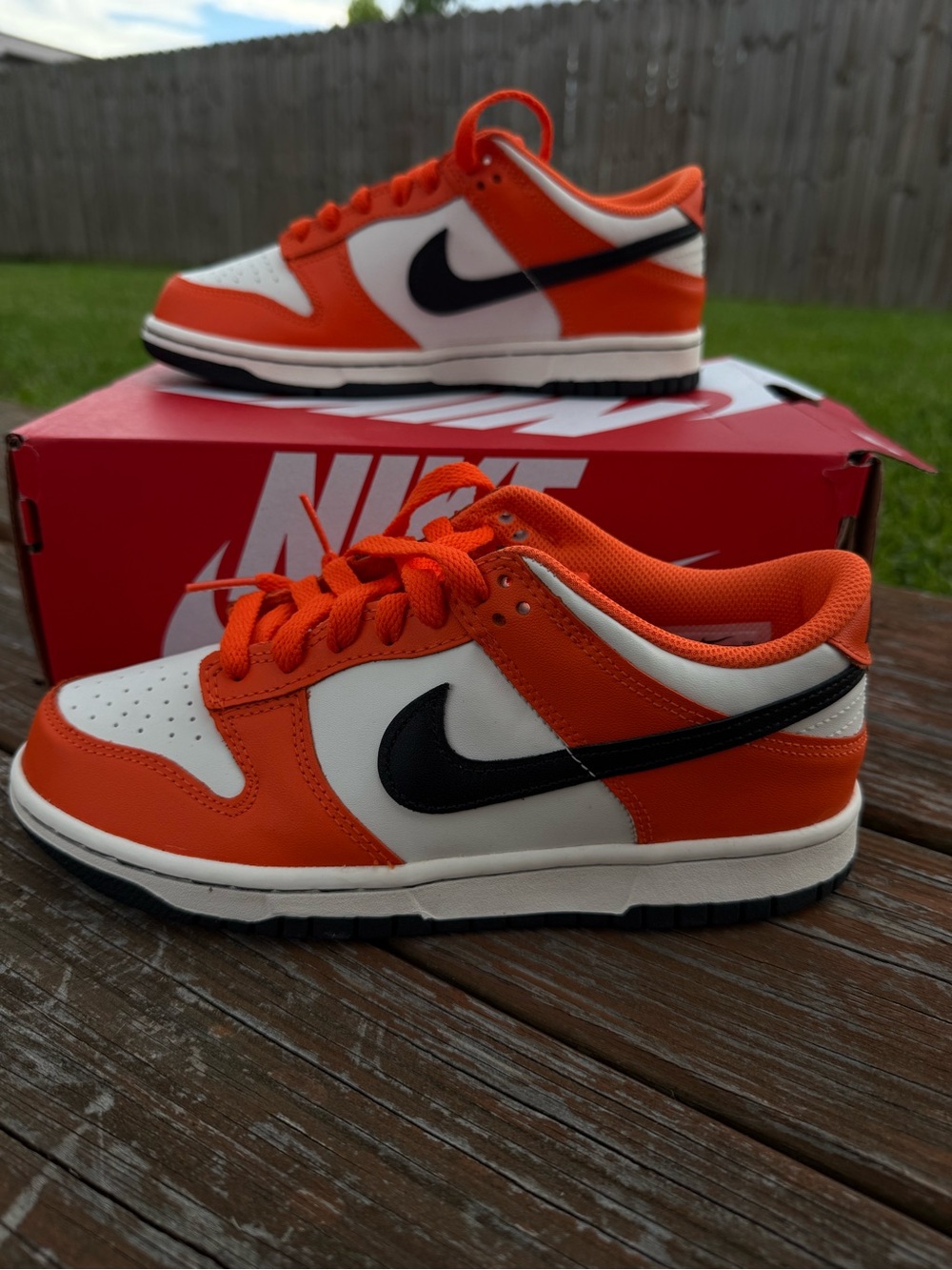 Orange White Nike Dunks with Black Swoosh